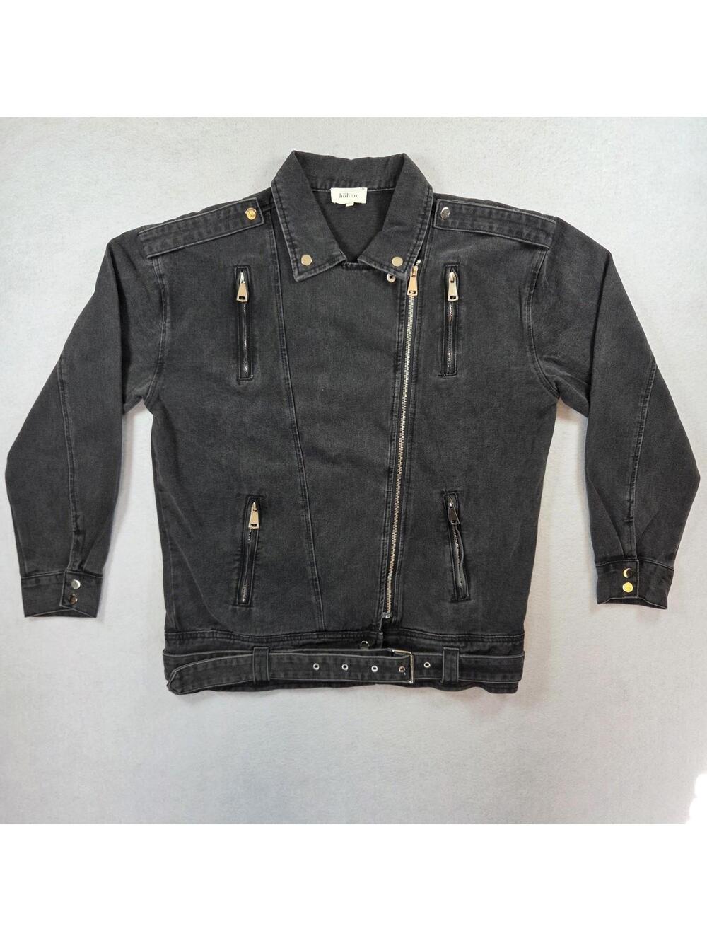Bohme Womens M/L Black Denim Motorcycle Bomber Jacket Full Zip - Quick Shipping